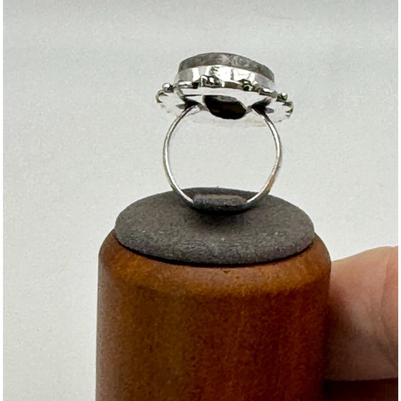 Snowflake Obsidian Stone Estate Ring .925 Stone Sz 6 - 5.45 Grams - 1" - Picture 2 of 4